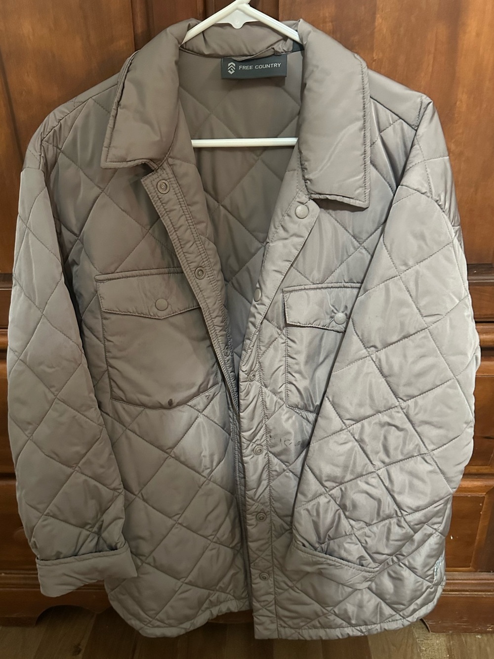 Free Country Quilted Long Coat Jacket in Taupe - Large